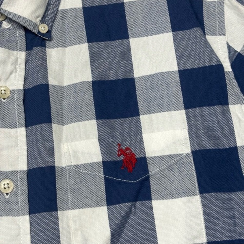 U.S. Polo Assn. Men's Button Down Short Sleeve Pocket Blue Plaid Shirt L - Picture 3 of 7